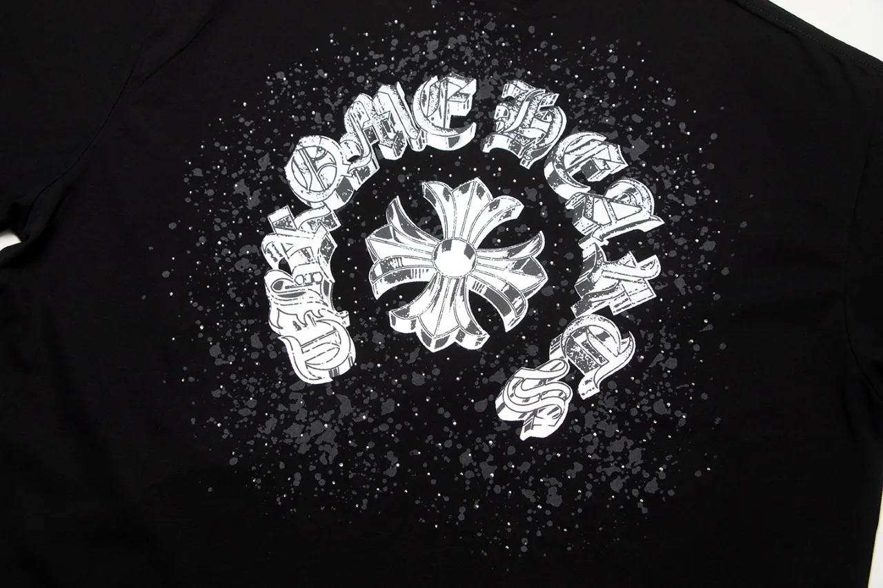 P170 Chrome Hearts Chrome Hearts Inkjet Gypsophila Hot Diamond Sanskrit Short Sleeves Size: SMLXL Color: Black White
